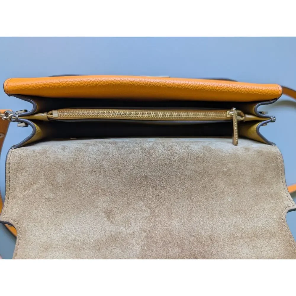 Tory Burch Lee Radziwill Pebbled Shoulder Bag Orange Citrine